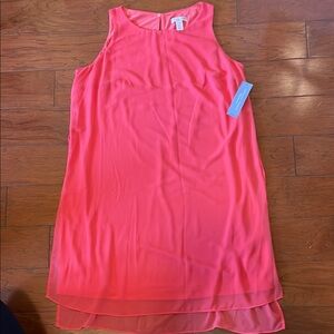 NEW! London Times Sheer Overlay Coral Sleeveless Dress Size 14
